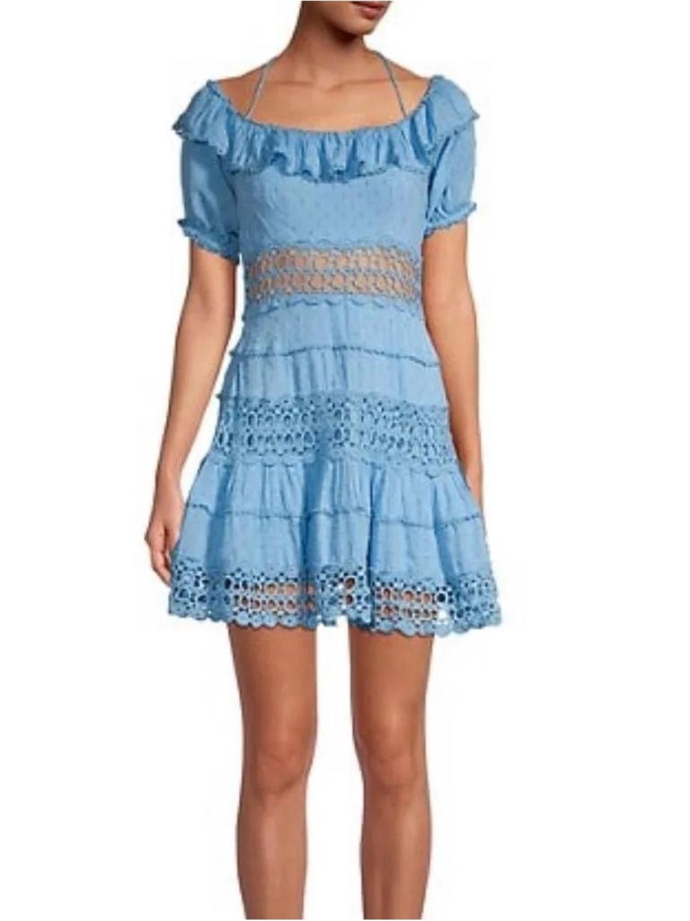 Free People Blue Off Shoulder Boho Mini Dress Size 6